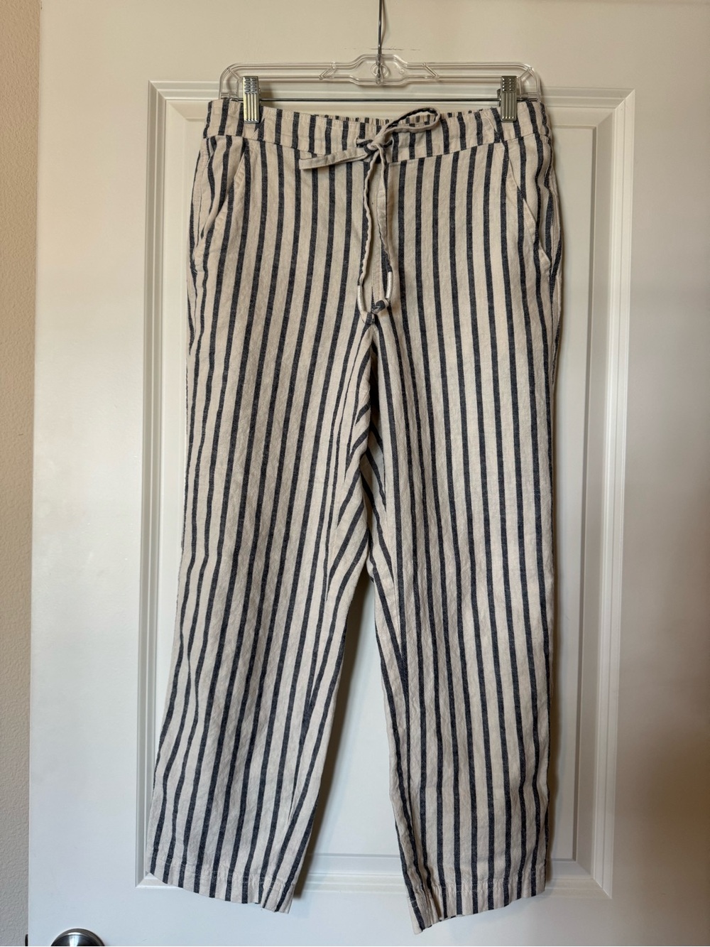 J. Crew Seaside Striped Drawstring Linen-Blend Pants - Blue & White